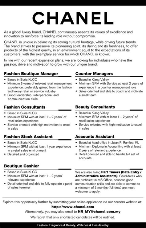 chanel part time|chanel job description.